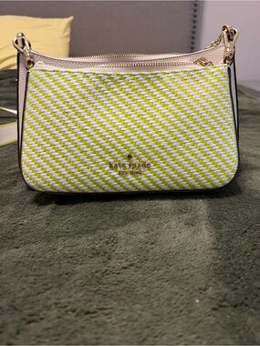 kate spade Neon Yellow & White Woven Crossbody Bag with Gold Hardware